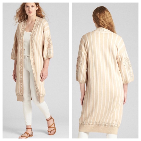 GAP Sweaters - Gap Embroidered Striped kimono Duster Sweater